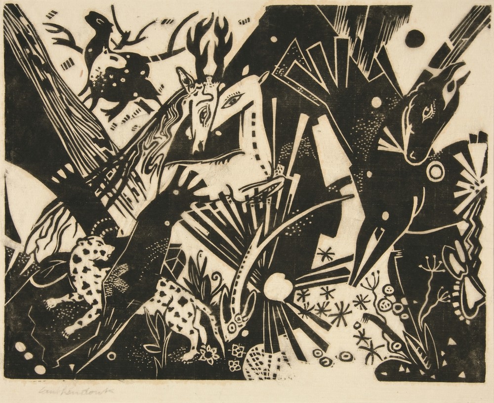 Composition with Horse, Deer, and Stag