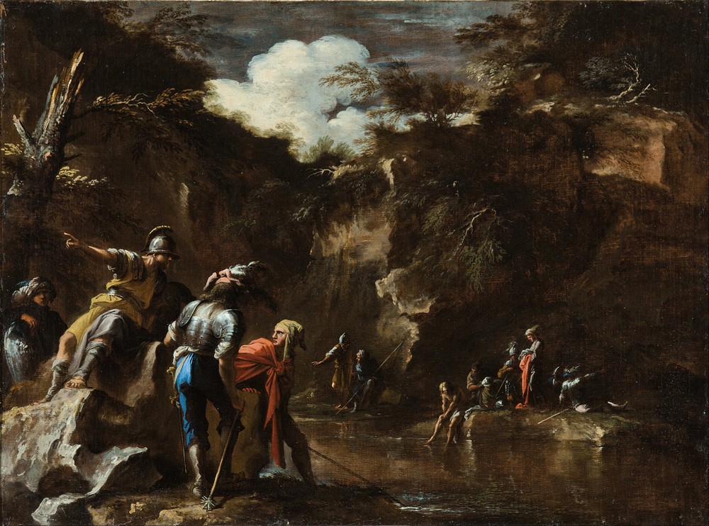Scene from Greek history; Thales causing the river to flow on both sides of the Lydian army (circa 1663)