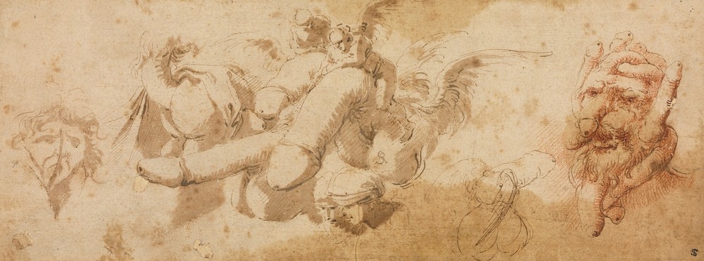 Sheet of Satirical Studies (Amorini Riding Phalli) (c. 1650s)