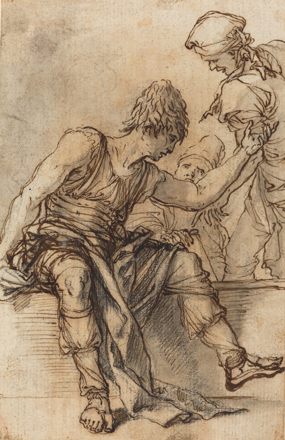 Youth Sitting on a Wall in Conversation with Two Men (c. 1656-1657)