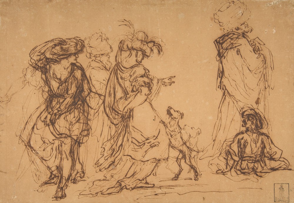 Five Figures in Fantastic Costumes with Two Dogs (1615–73)