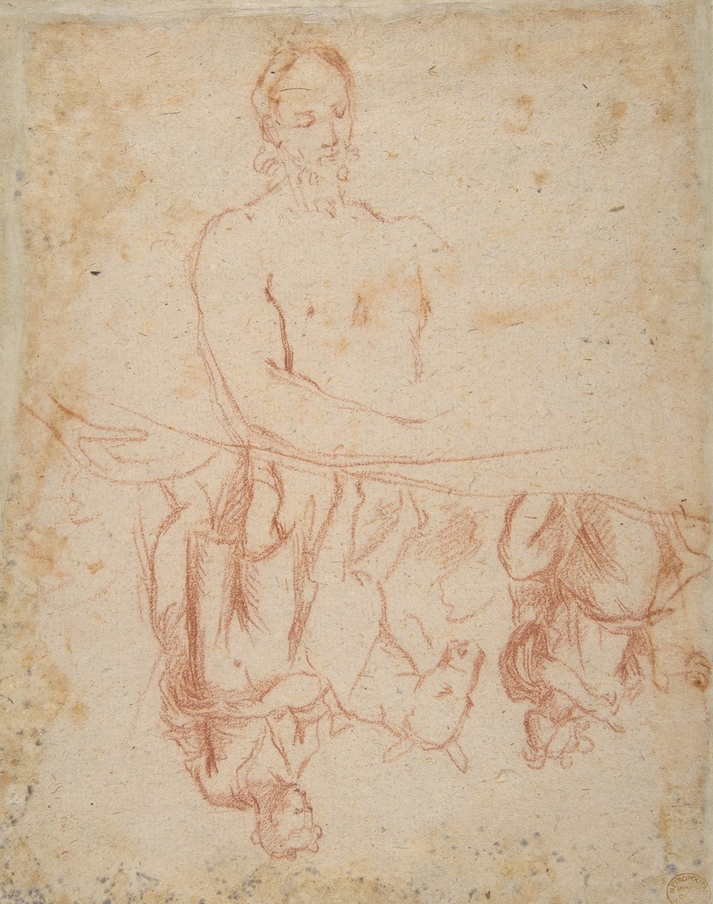 half-length study of bearded nude male figure, and a man and woman with donkey (1615–73)