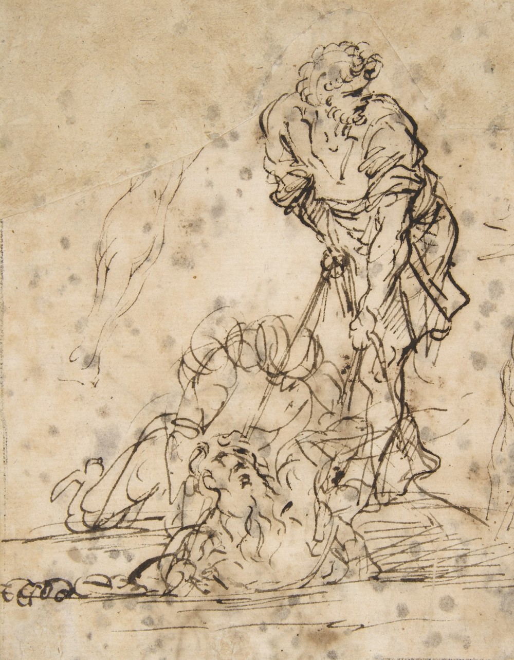Studies for a Figure Lifted from a Grave or Pit by Cords. (1615–73)