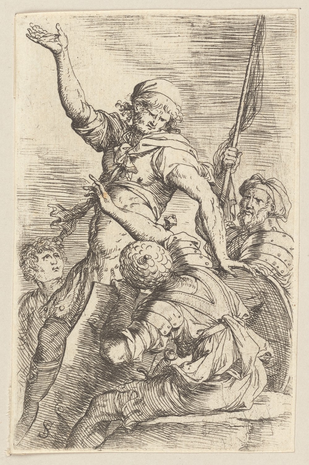 Four Soldiers, One with Flag