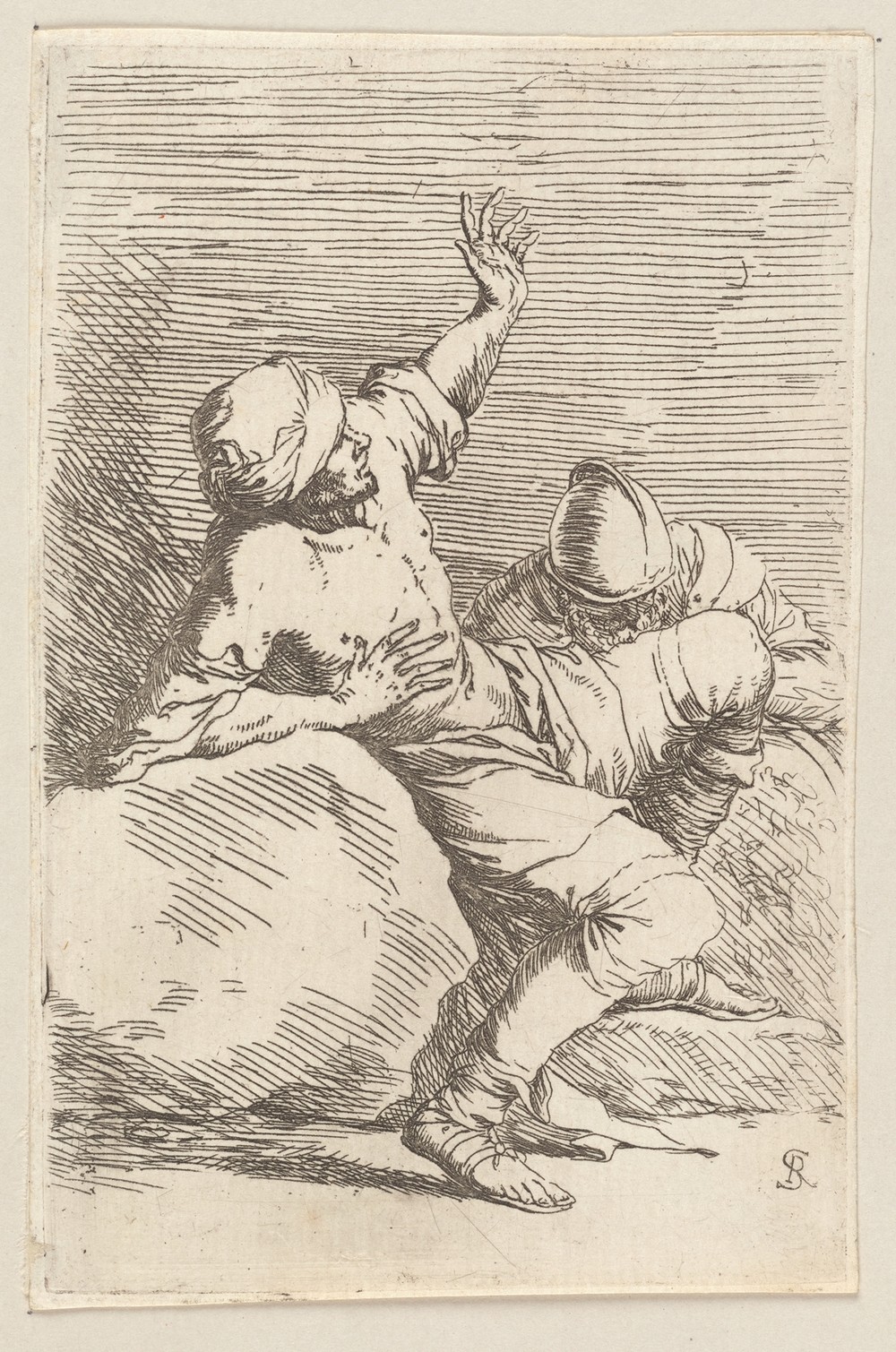 Man, Pointing Upward, and Soldier in Repose