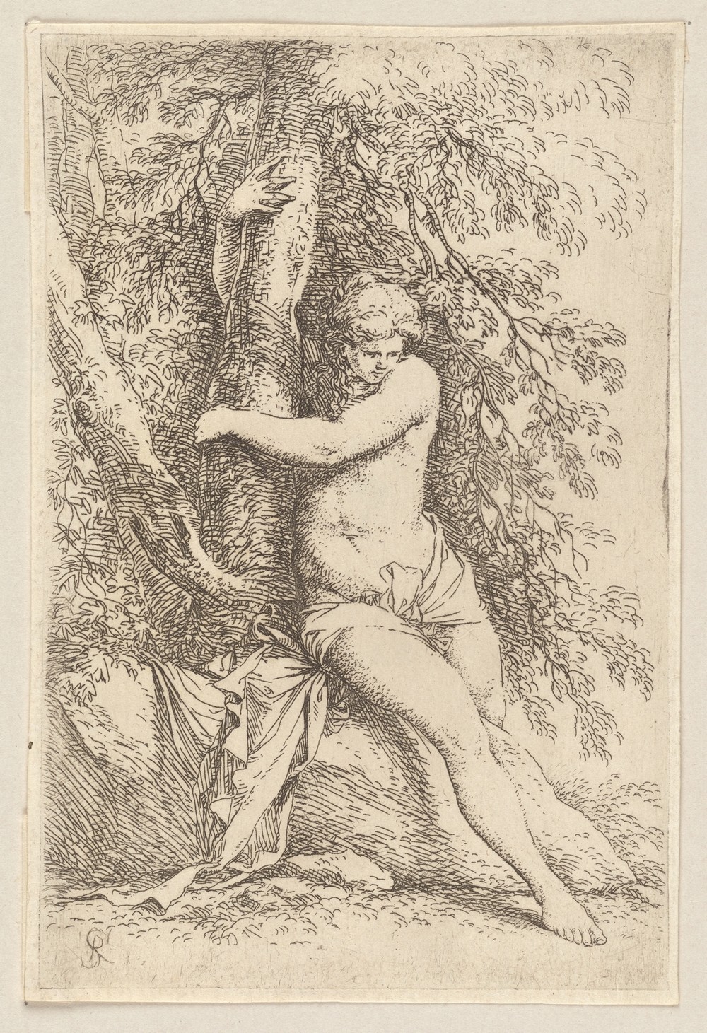 Nude, Seated, Holding Onto a Tree
