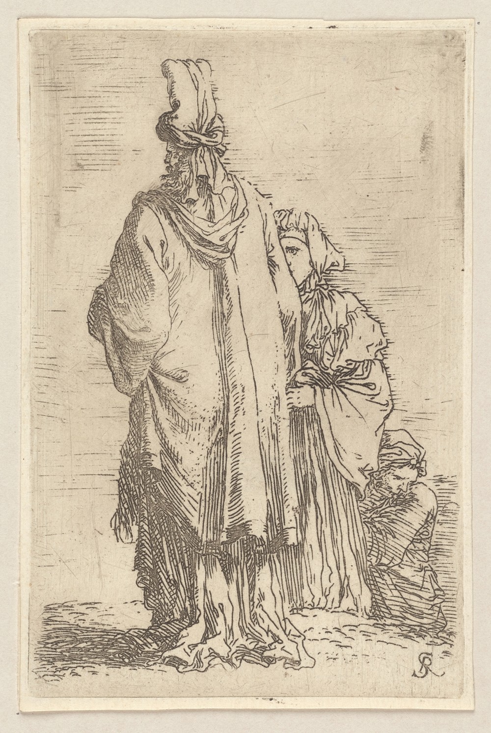 Oriental in Turban, Seen from Behind, with Two Women
