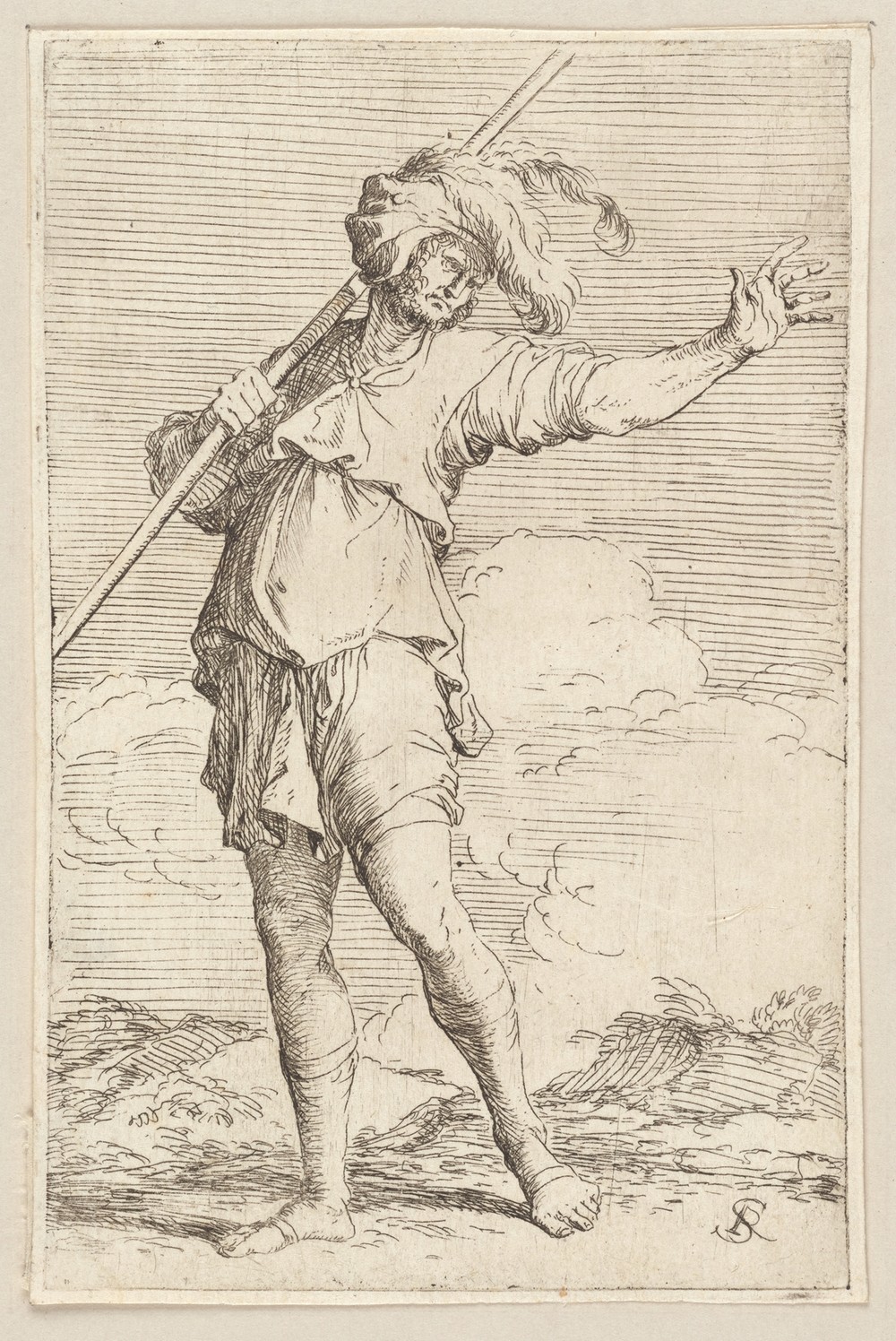 Soldier Carrying a Cane Striding Toward the Left