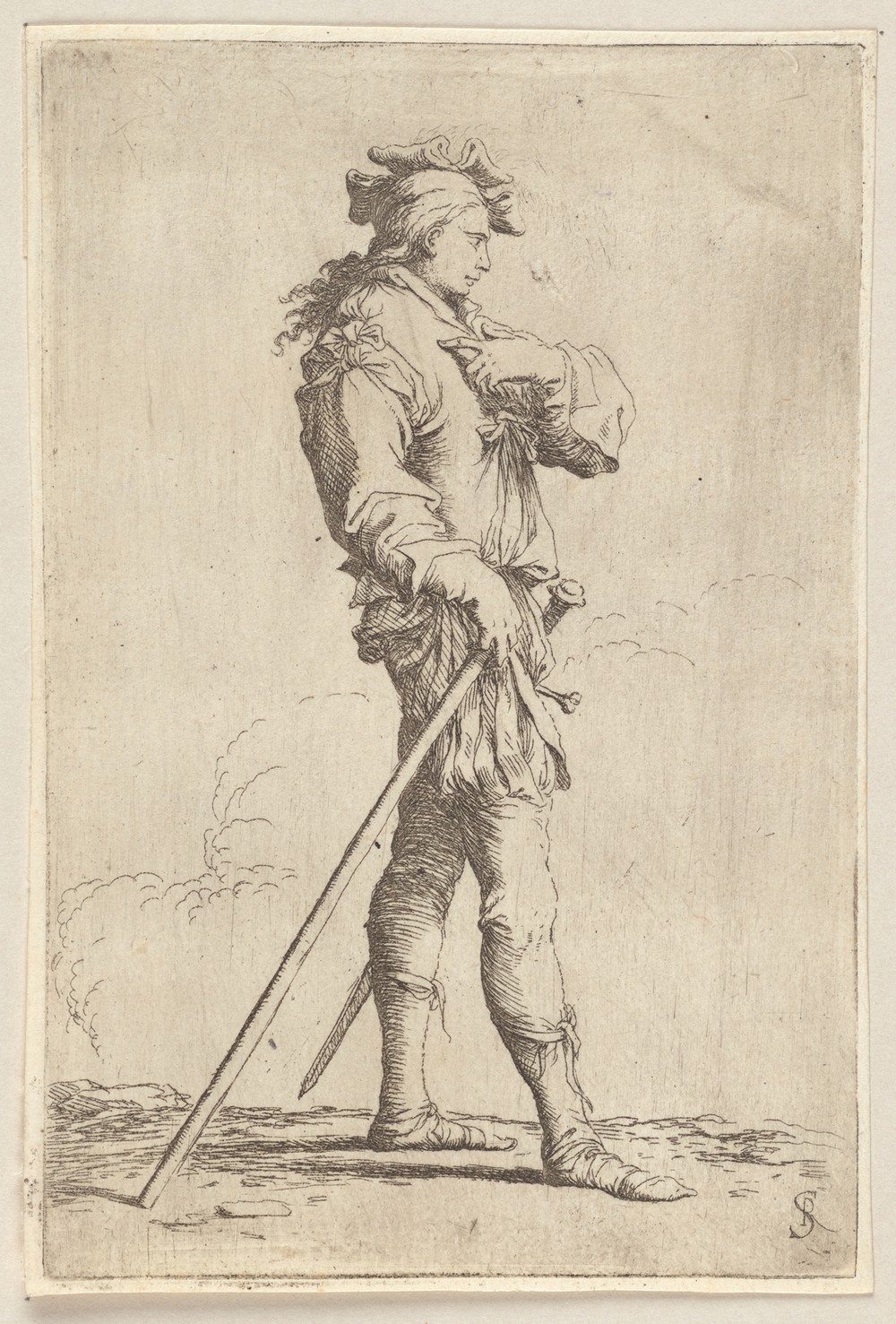 Soldier in Profile with Sword and Cane, Facing Right