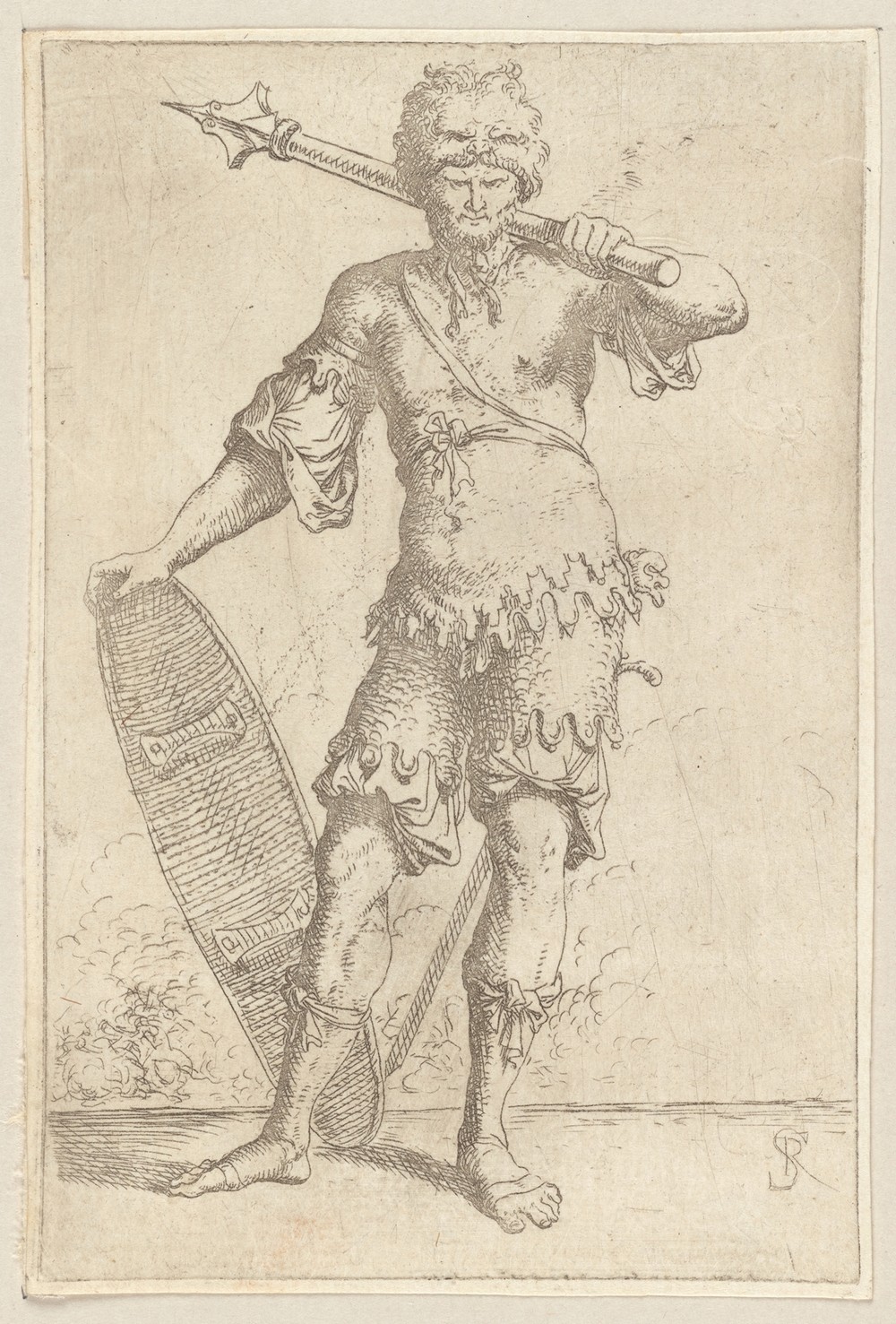 Soldier, En Face, Shouldering a Pike and Holding a Shield