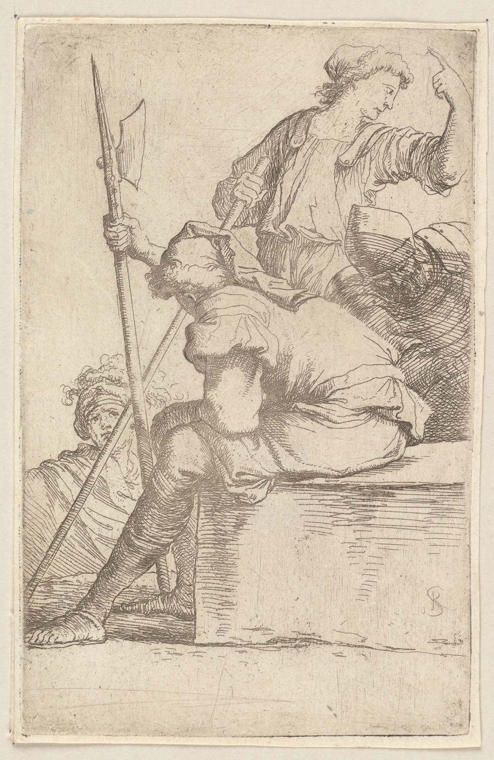 Three Soldiers, One Seated on a Square Block of Stone 2