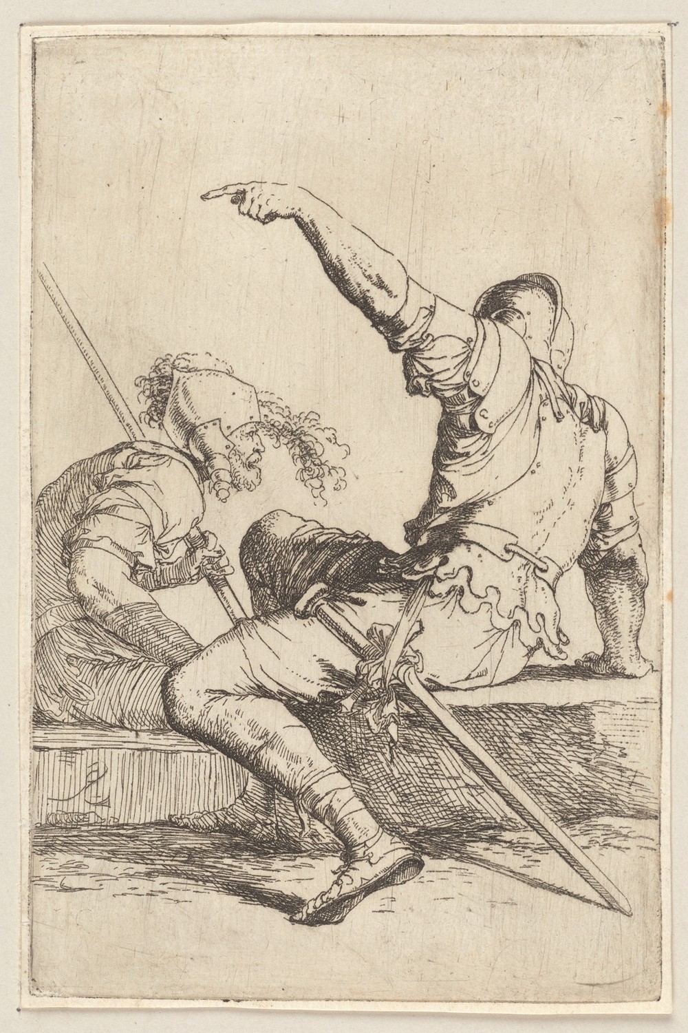 Two soldiers Seated on a Rectangular Stone