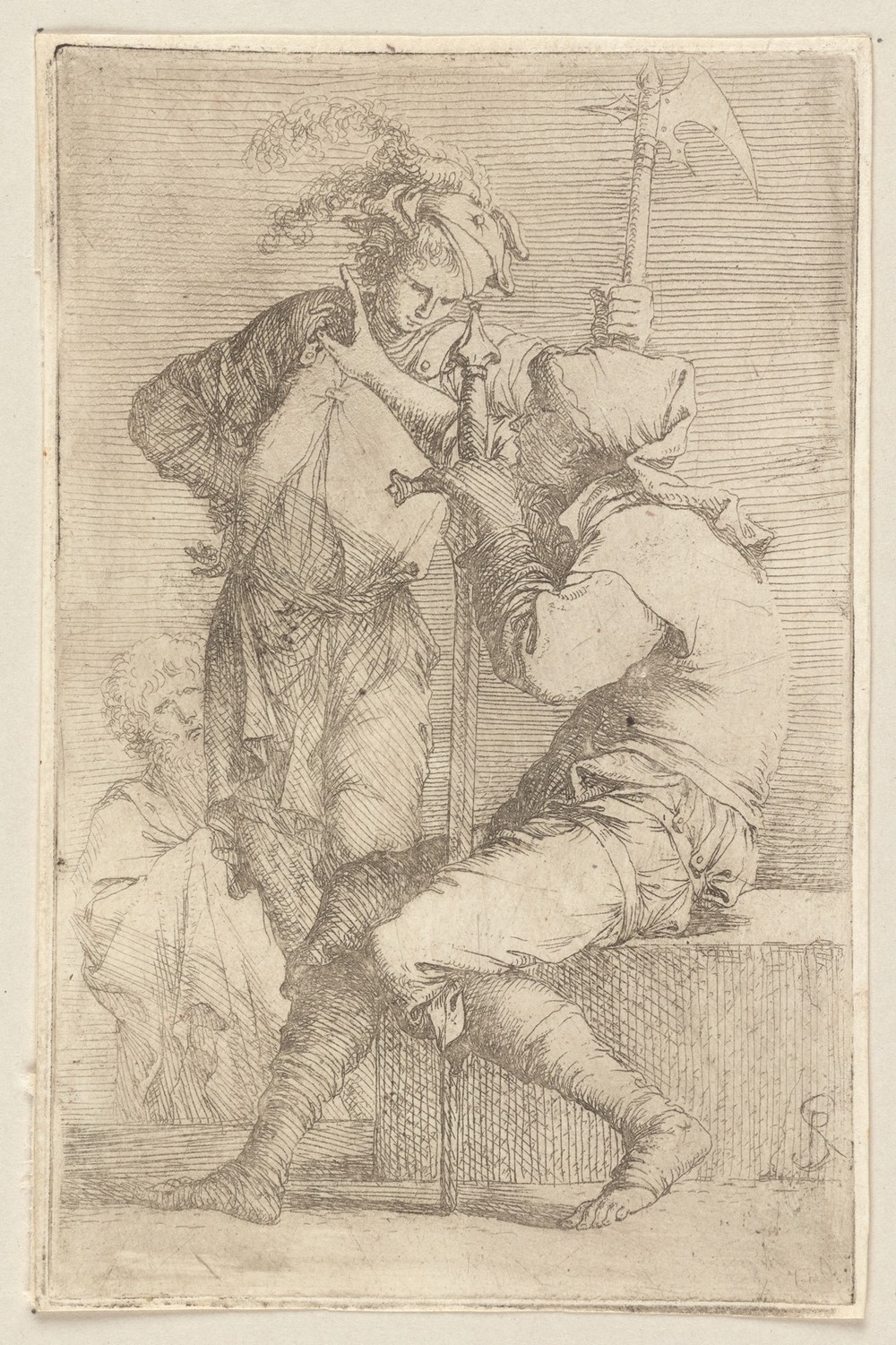 Two Soldiers, One Seated on a Square Stone