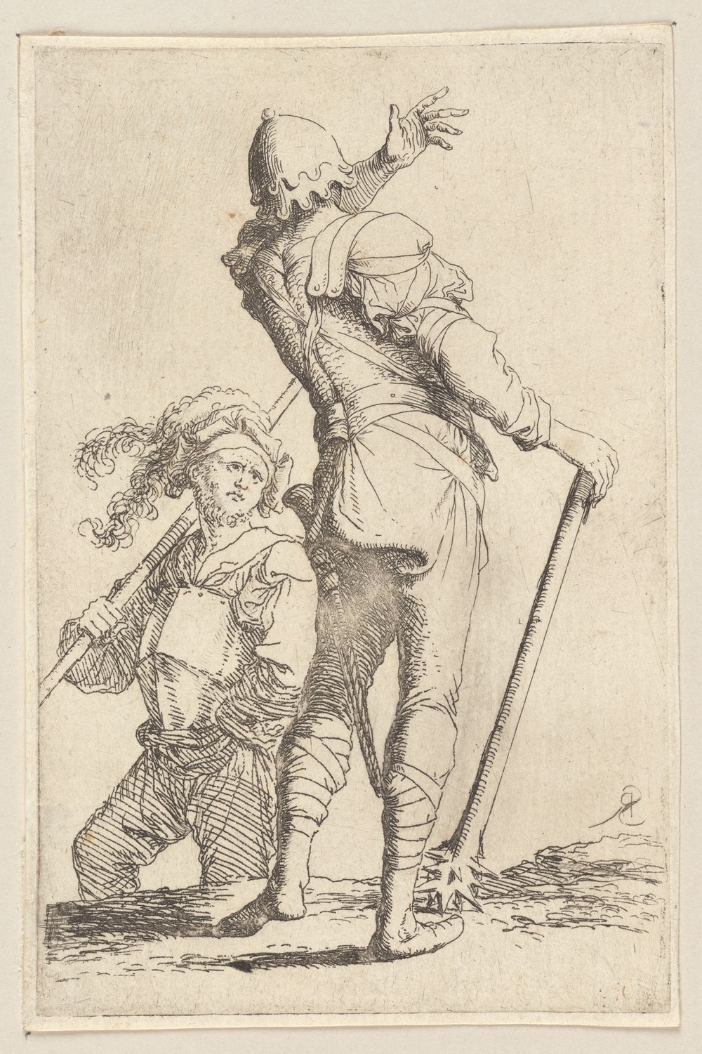 Two Soldiers, One Seen from Behind, Holding a Club 2