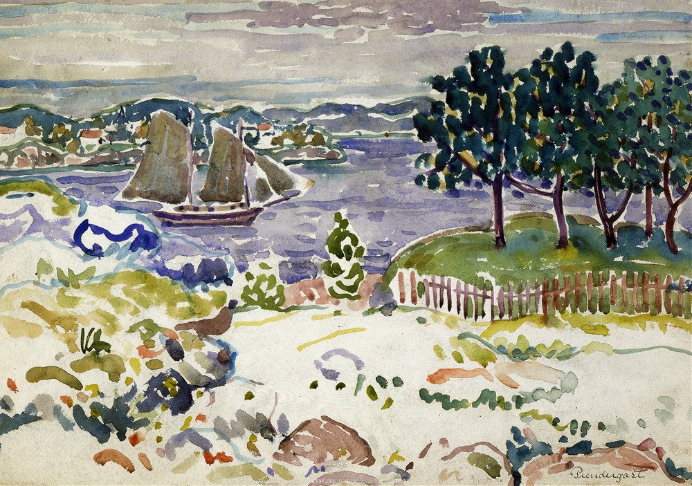 Inlet with Sailboat, Maine (ca. 1913-1915)