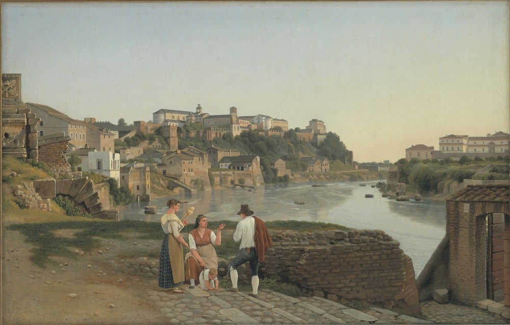 View of the Tiber towards the Aventin Hill in Rome