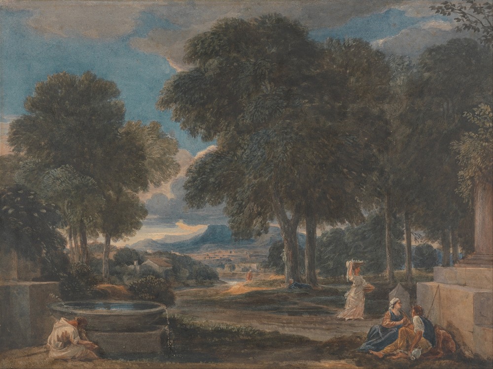 Landscape with a Man Washing His Feet at a Fountain, after Poussin (circa 1821)