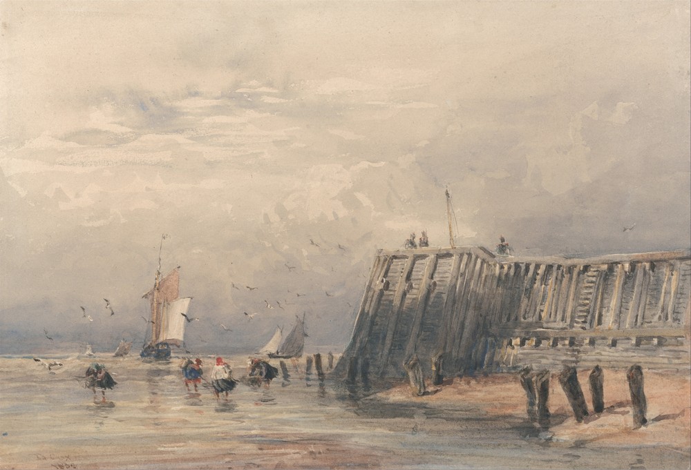 Sailing Barges and Shrimpers off a Pier