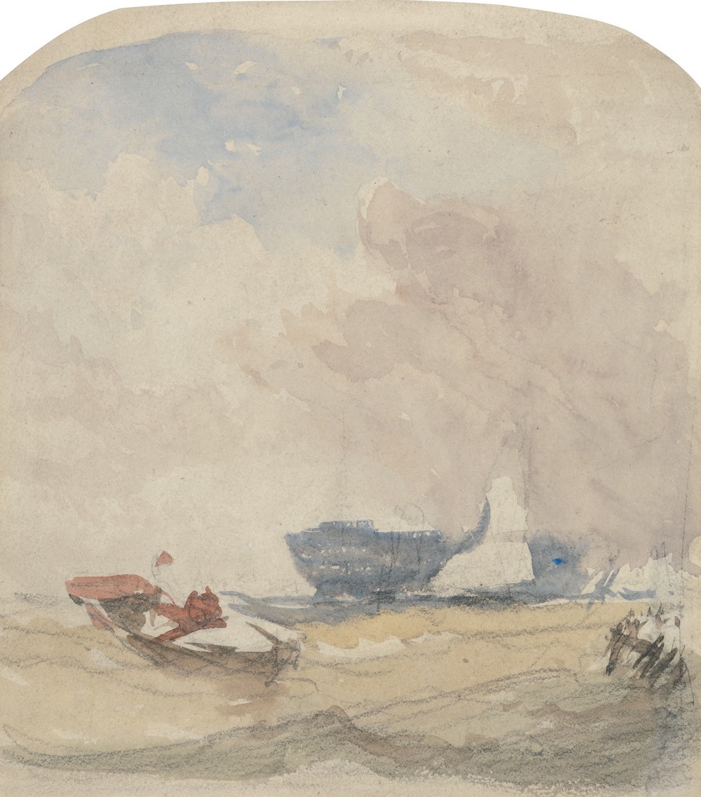Sea Study with Hulk, Sailing Boat and Rowing Boat (1830s)