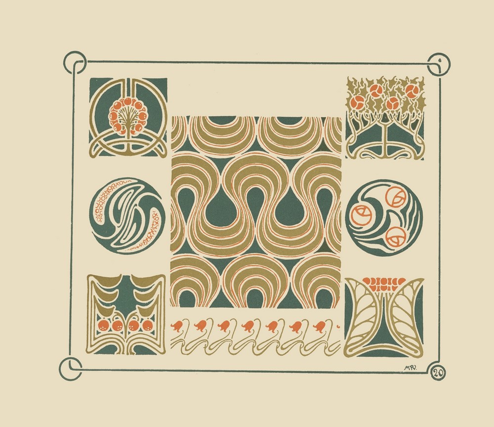 Abstract design based on flower buds, berries, tulips