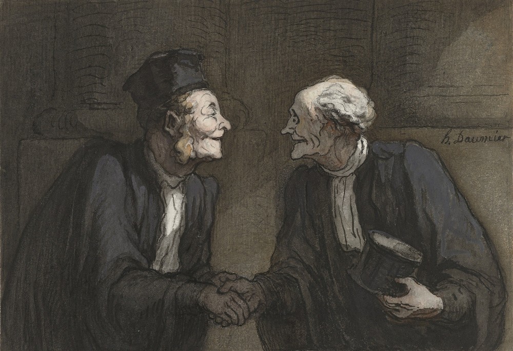 Deux avocats; la poignée de main