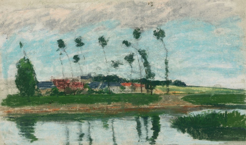 Village au bord d’un étang (circa 1869)