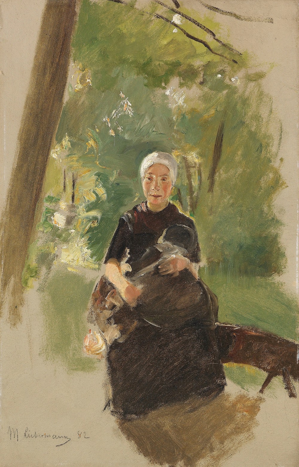 Young mother under trees
