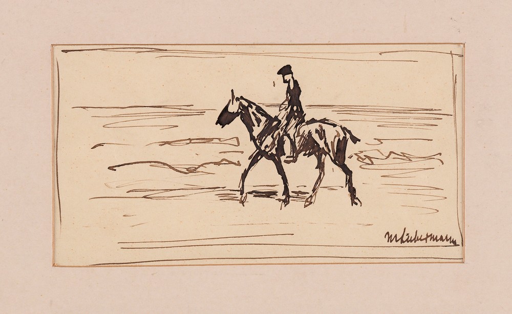 Federzeichnung; Reiter am Strand