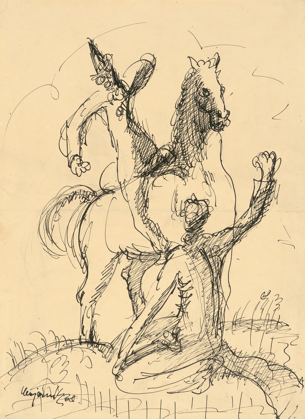 Two Clowns with a Horse