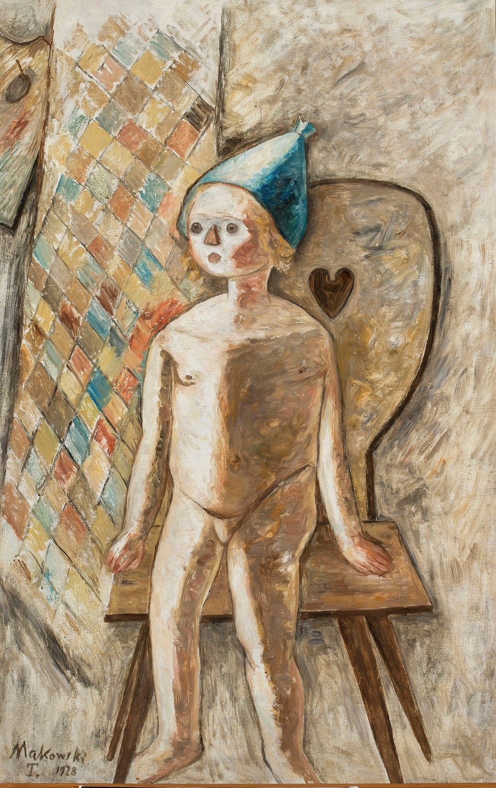 Nude little girl in a blue cap