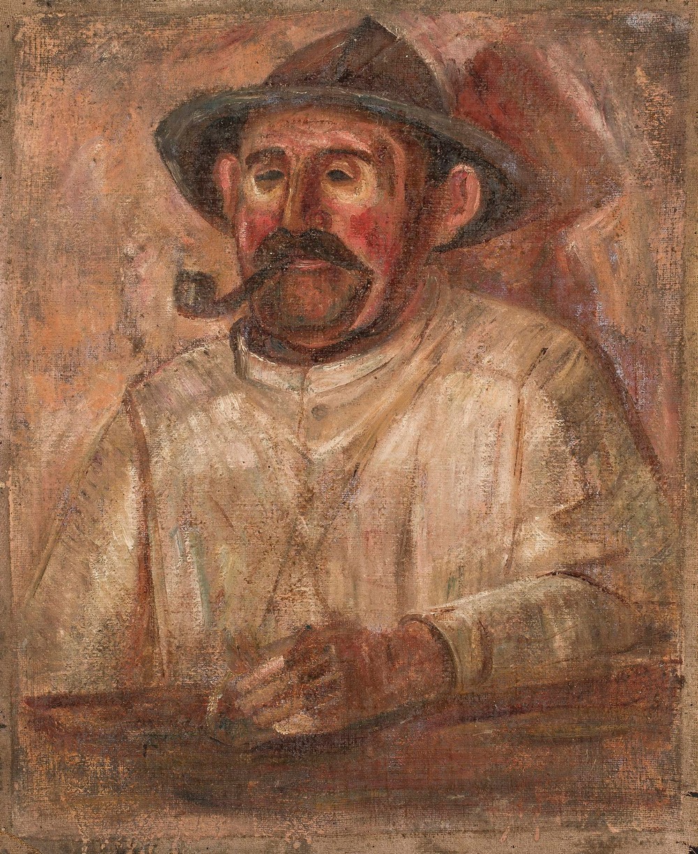 Bust of a man in a hat with a pipe
