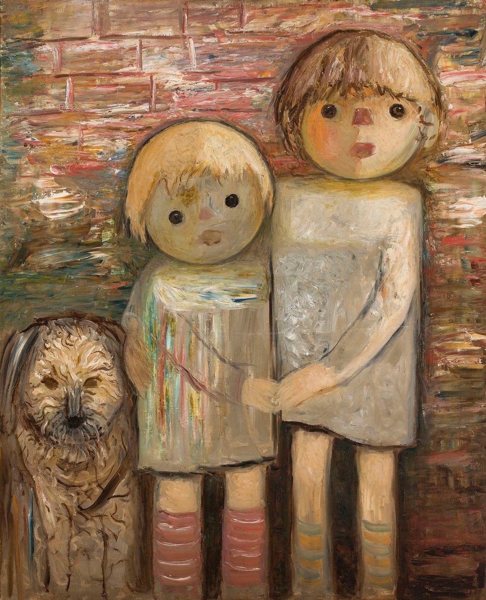 Two children with a dog