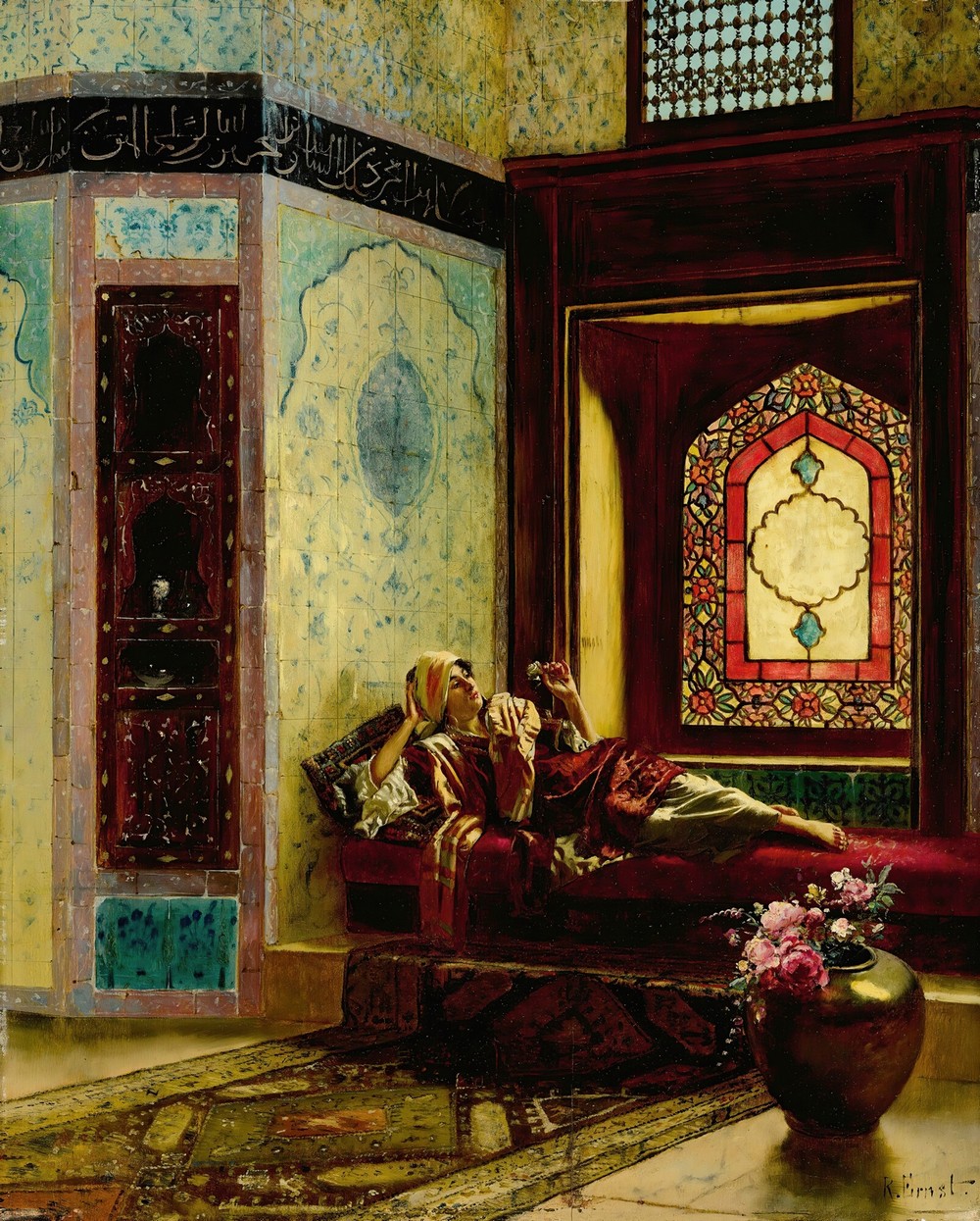 Languorous oriental lady with a rose