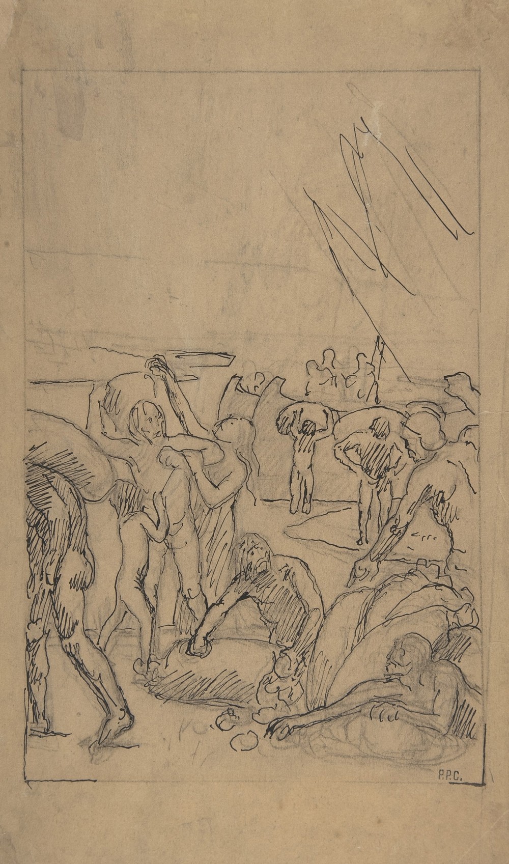 Figures Unloading Cargo from Sailing Vessels (19th century)
