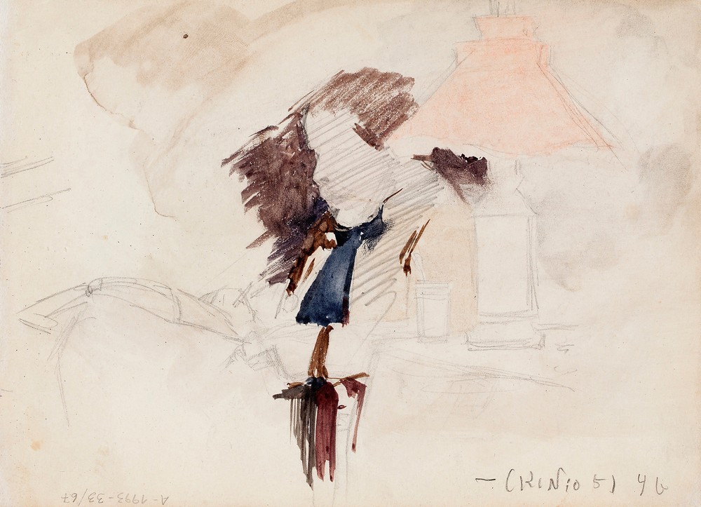 Dörnberger piirtää. 1886-88 Ranskan-matkalla. Merk. oik. Dörnberger