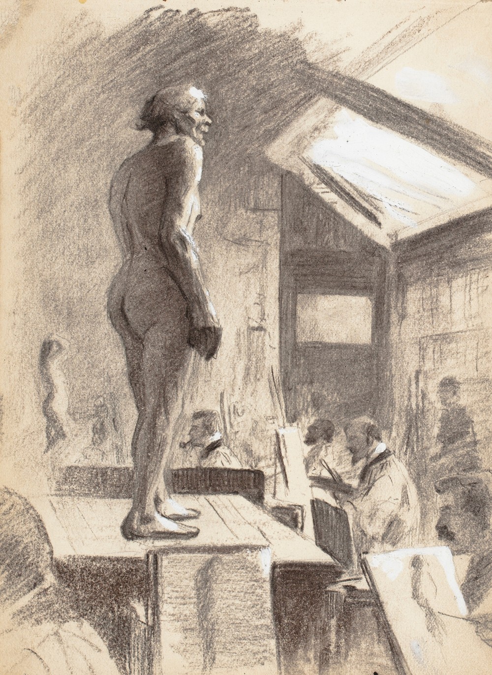 Taidekoulusta, miesmalli etualalla