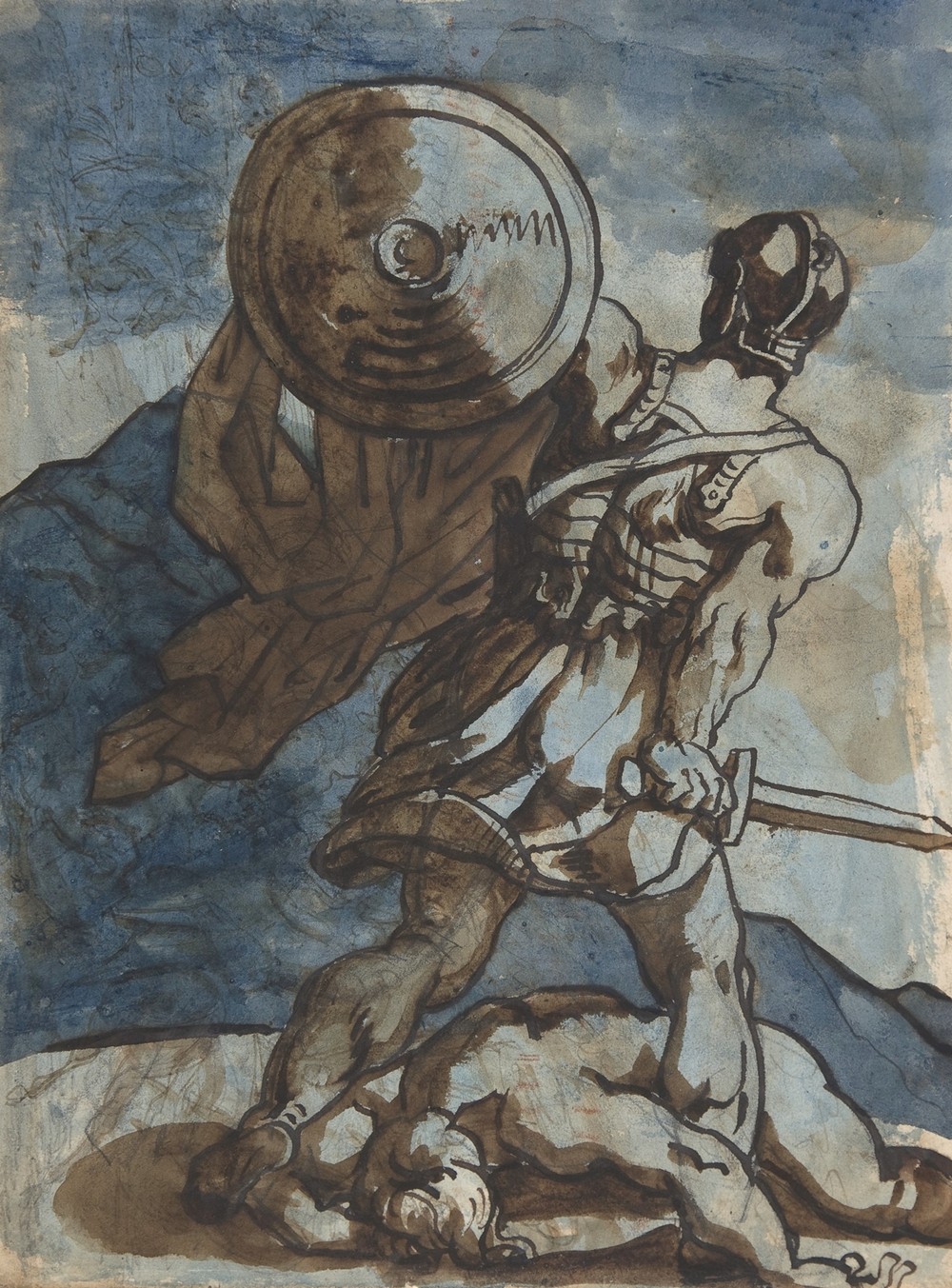 A Warrior Holding a Shield and Sword, Seen from the Back (1816–17)
