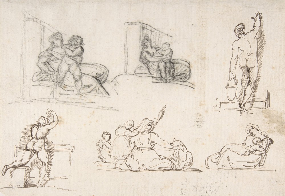 Six Figure Studies, including four for The Poor Italian Family (early 19th century)