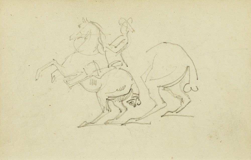 Man on a rearing horse, study of hind legs of horse