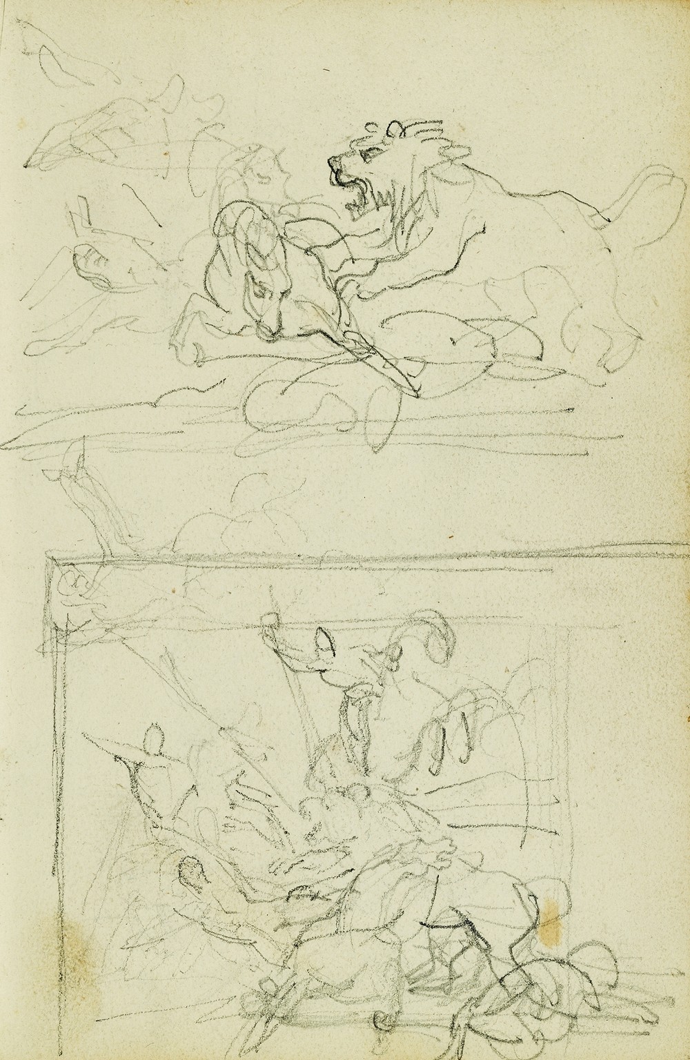 Two compositional studies of a lion hunt